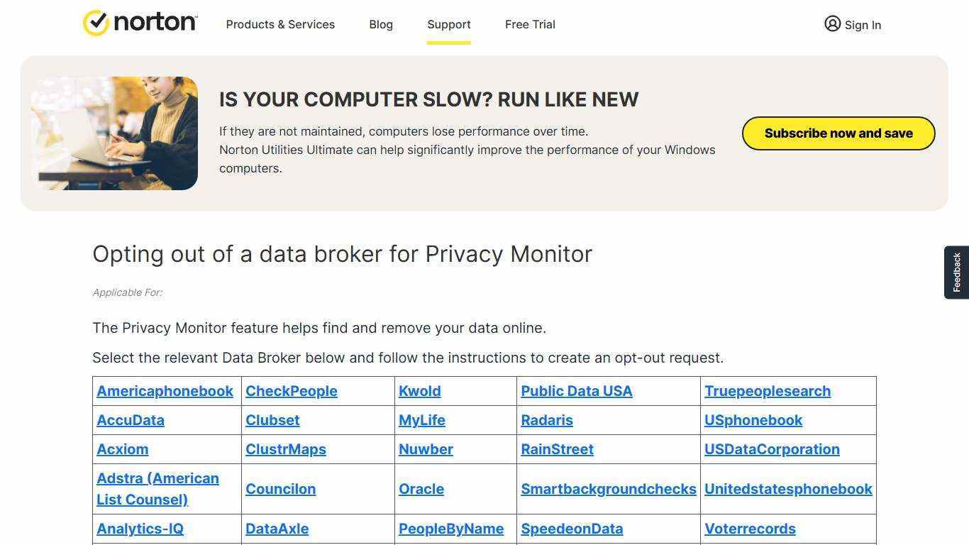 Opting out of a data broker for Privacy Monitor